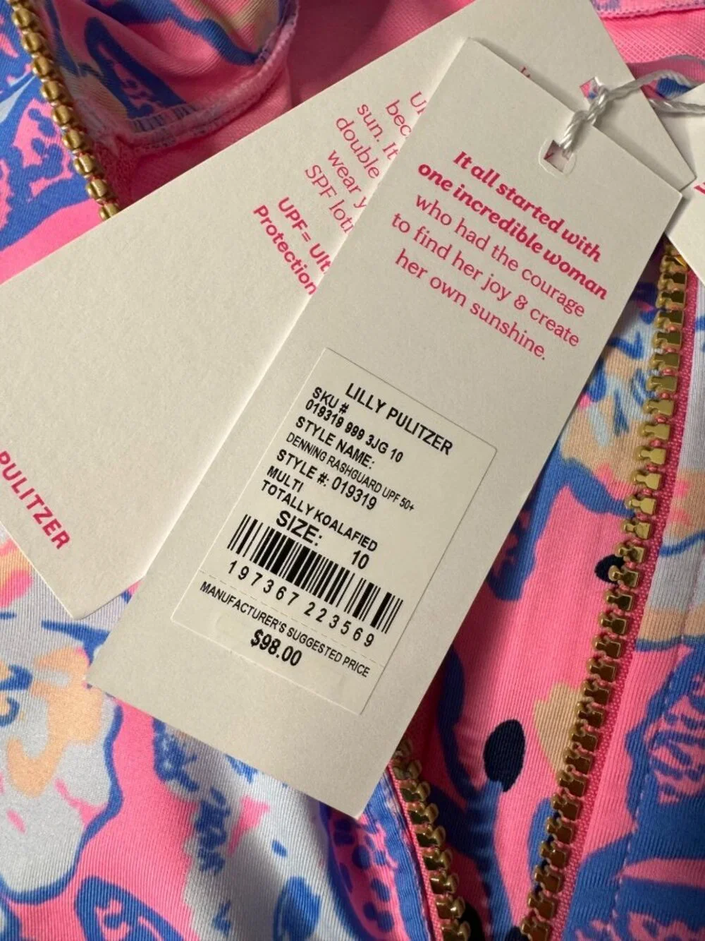 Lilly Pulitzer Youth Size 10 Denning Rashguard 50+ Totally Koalafied NWT $98 Gir